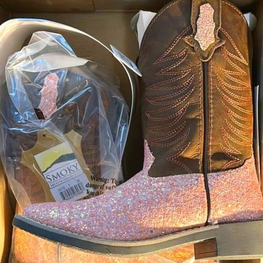 Pink Glitter Smoky Mountain Cowgirl Cowboy Boots Girls Size 1
